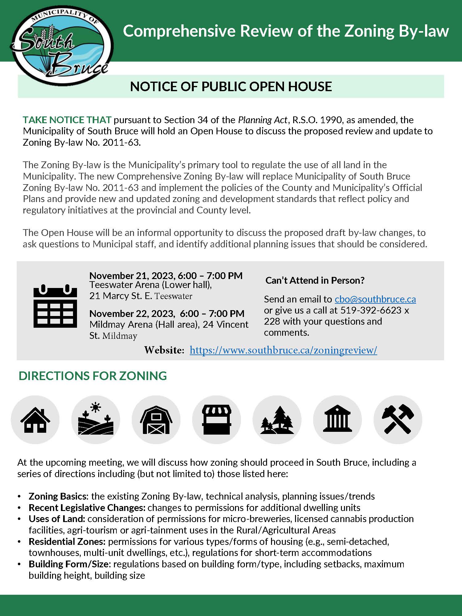 public open house notice flyer for zoning bylaw
