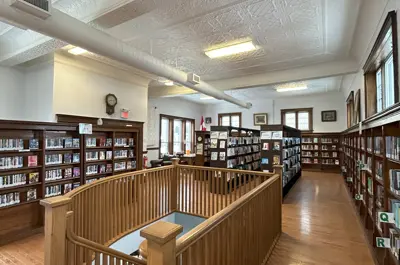 view of the bookcases in the upper level of the Teeswater Library