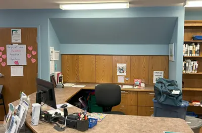 checkout desk on the lower level of the Teeswater Library